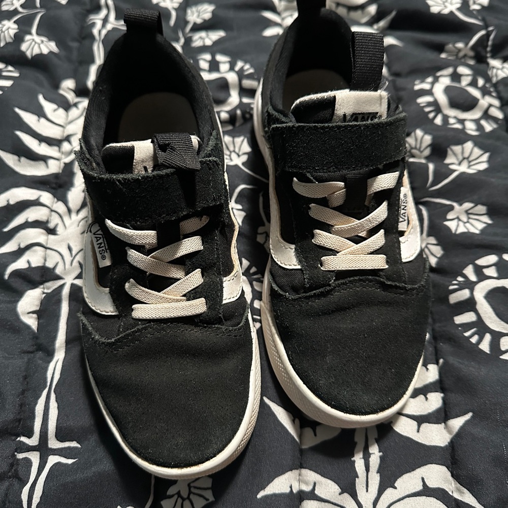 Vans Kids Black and White Velcro Sneakers